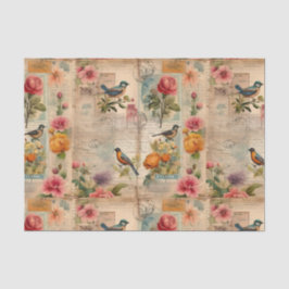 Junk Journal Seite mit Blumen + Vögel -  薄葉紙