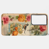 Junk Journal Seite mit Blumen + Vögel -  Samsung Galaxyケース (左側面)