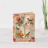 Junk Journal Seite mit Blumen + Vögeln - カード (正面)