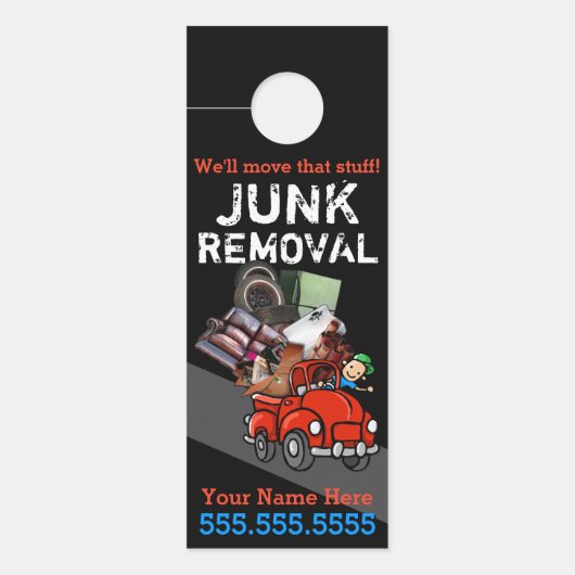 Junk Removal Garbage Hauling Red Pickup 2 ドアノブサイン (正面)