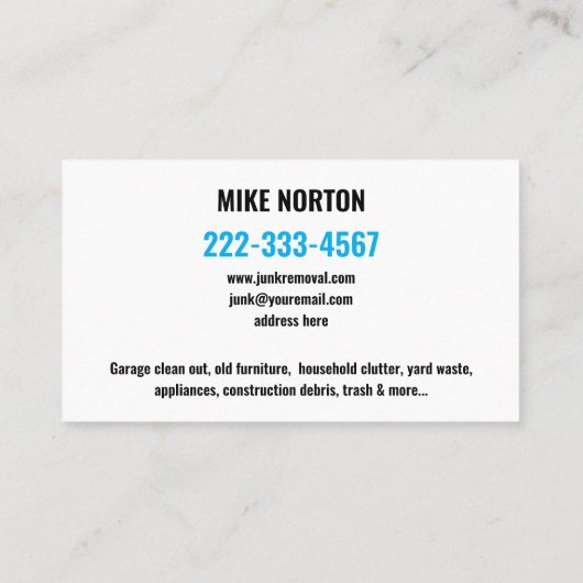 Junk Removal & Hauling Business TRASH BIN BLUE 名刺 (裏面)