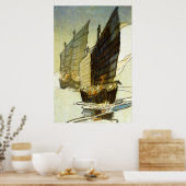 Junks, Wei-hai-wei,中国- Bertha Lum - 1922 ポスター (キッチン)