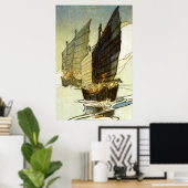 Junks, Wei-hai-wei,中国- Bertha Lum - 1922 ポスター (ホームオフィス)