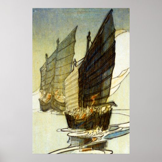 Junks, Wei-hai-wei,中国- Bertha Lum - 1922 ポスター (正面)