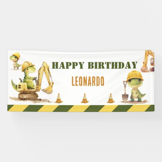 Jurassic Construction Zone Boy Happy Birthday 横断幕 (横)