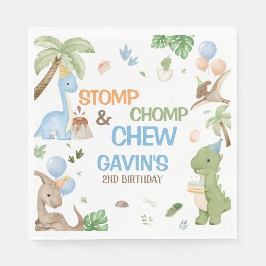 Jurassic Cute Dinosaur Birthday Party Paper Napkin スタンダードランチョンナプキン (正面)