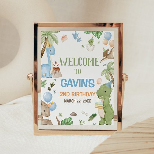 Jurassic Cute Dinosaur Birthday Party Welcome Sign ポスター