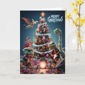 Jurassic Jingle Bell Rock Christmas Dinosaur カード (黄色い花)