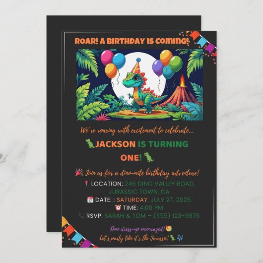 Jurassic Jungle Invite – Editable 招待状 (正面/裏面)