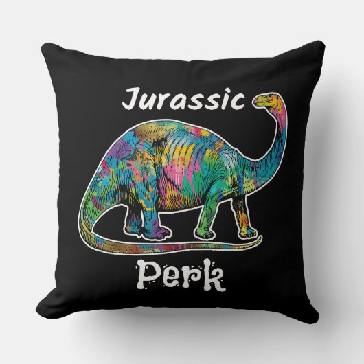 Jurassic Perk Colorful Dinosaur Black クッション (正面)