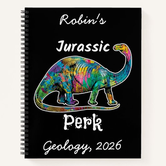 Jurassic Perk Colorful Dinosaur Black ノートブック (正面)