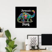 Jurassic Perk Colorful Dinosaur Black ポスター (ホームオフィス)