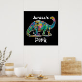 Jurassic Perk Colorful Dinosaur Black ポスター (キッチン)