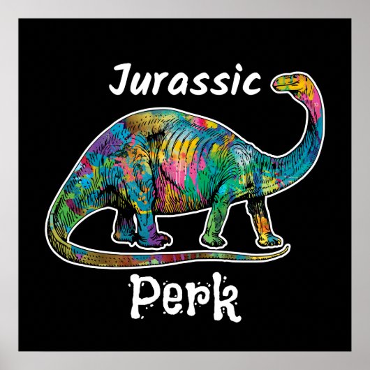 Jurassic Perk Colorful Dinosaur Black ポスター (正面)