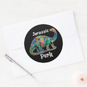 Jurassic Perk Colorful Dinosaur Black ラウンドシール (封筒)