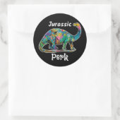 Jurassic Perk Colorful Dinosaur Black ラウンドシール (バッグ)