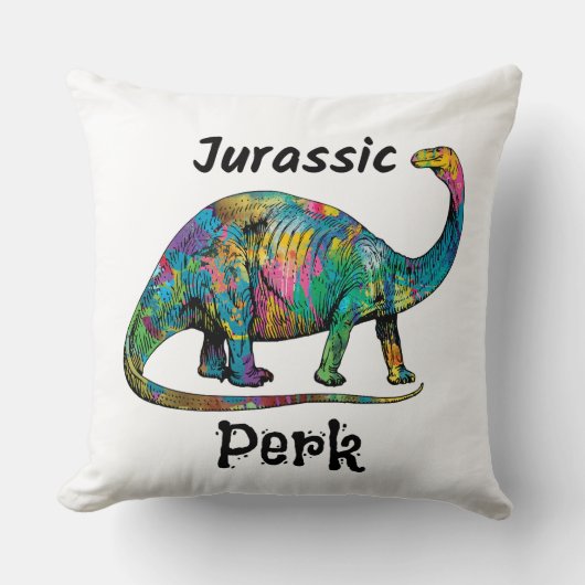 Jurassic Perk Colorful Dinosaur White クッション (正面)