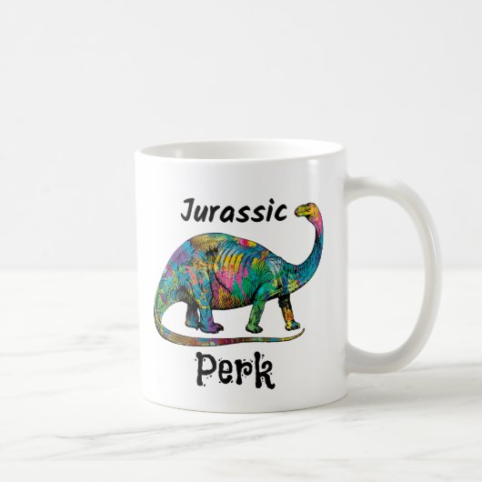 Jurassic Perk Colorful Dinosaur White コーヒーマグカップ (右)