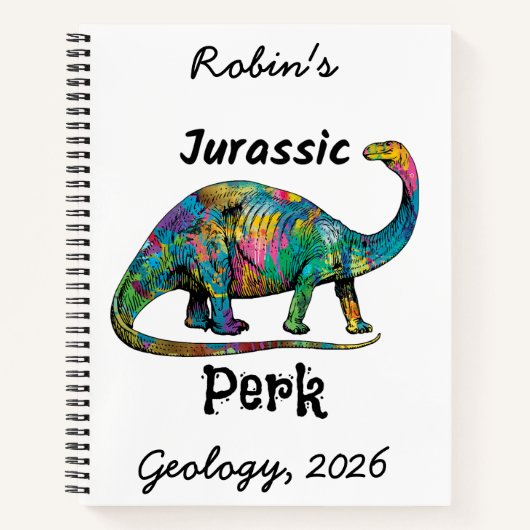 Jurassic Perk Colorful Dinosaur White ノートブック (正面)