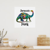 Jurassic Perk Colorful Dinosaur White ポスター (キッチン)