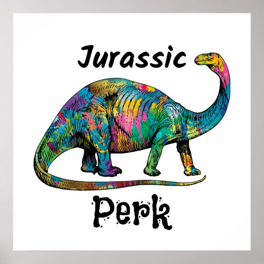 Jurassic Perk Colorful Dinosaur White ポスター (正面)