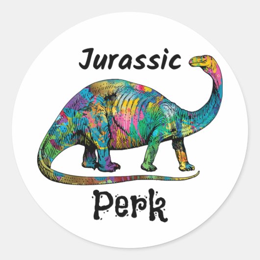 Jurassic Perk Colorful Dinosaur White ラウンドシール (正面)