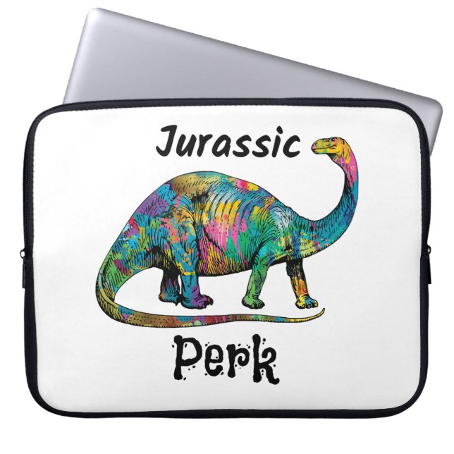 Jurassic Perk Colorful Dinosaur White ラップトップスリーブ (正面)
