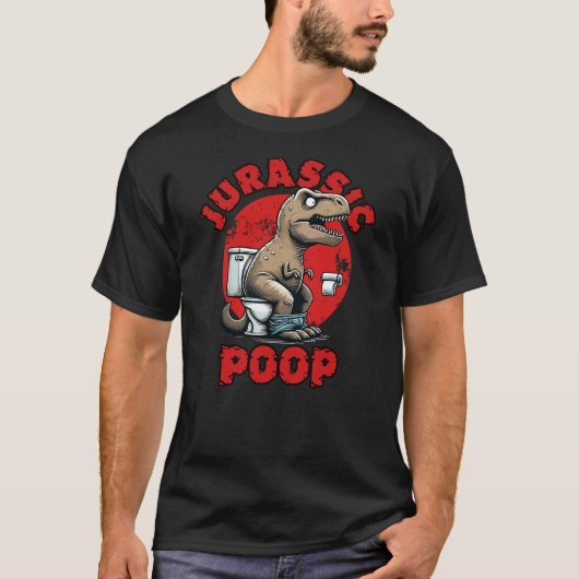Jurassic Poop T-Rex in Toilet Funny Dinosaur Tシャツ (正面)