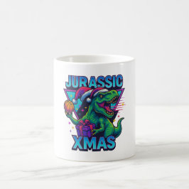 Jurassic Xmas T-Rex - Retro 80s Neon Dinosaur Xmas コーヒーマグカップ