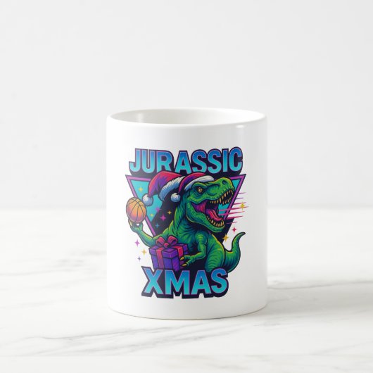 Jurassic Xmas T-Rex - Retro 80s Neon Dinosaur Xmas コーヒーマグカップ (中央)