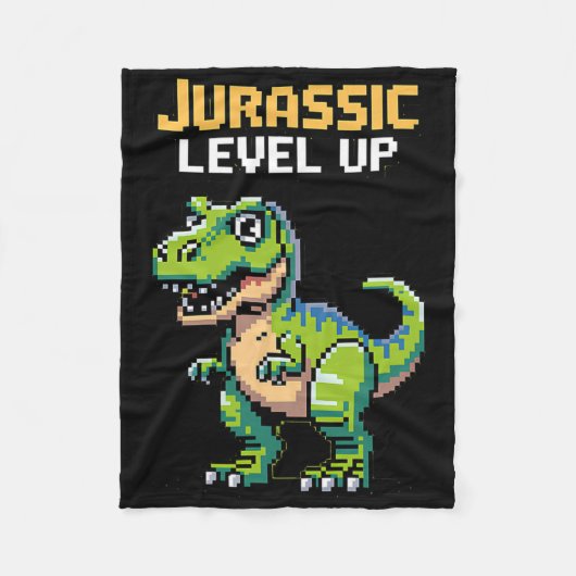 Juric Level Up Pixel Dinosaur Retro Gamer  フリースブランケット (正面)