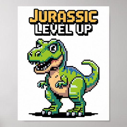 Juric Level Up Pixel Dinosaur Retro Gamer  ポスター (正面)
