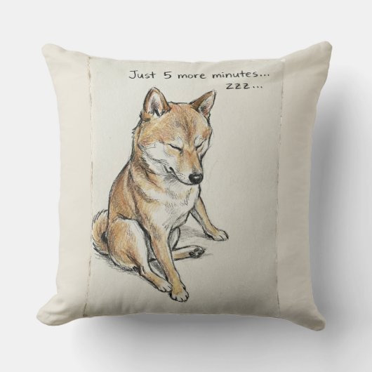"Just 5 More Minutes" Sleepy Shiba Inu Nap Art クッション (正面)