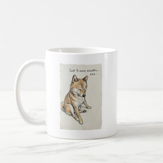 "Just 5 More Minutes" Sleepy Shiba Inu Nap Art コーヒーマグカップ (左)