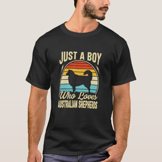 Just A Boy Who Loves Australian Shepherds Kids Boy Tシャツ (正面)