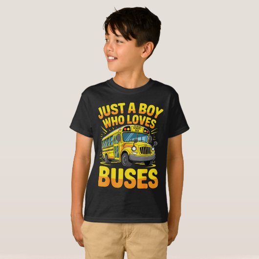 Just A Boy Who Loves Buses School Bus  Tシャツ (正面フル)
