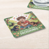 Just A Boy Who Loves Dachshunds スクエアペーパーコースター (アングル)