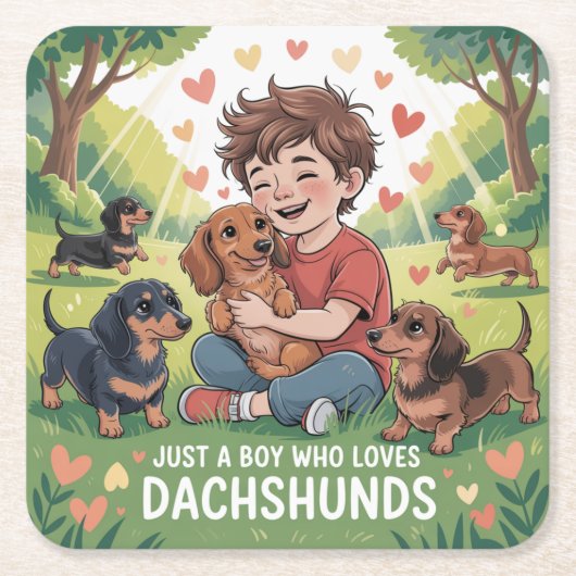 Just A Boy Who Loves Dachshunds スクエアペーパーコースター (正面)