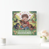 Just A Boy Who Loves Dachshunds スクエア壁時計 (ホーム)