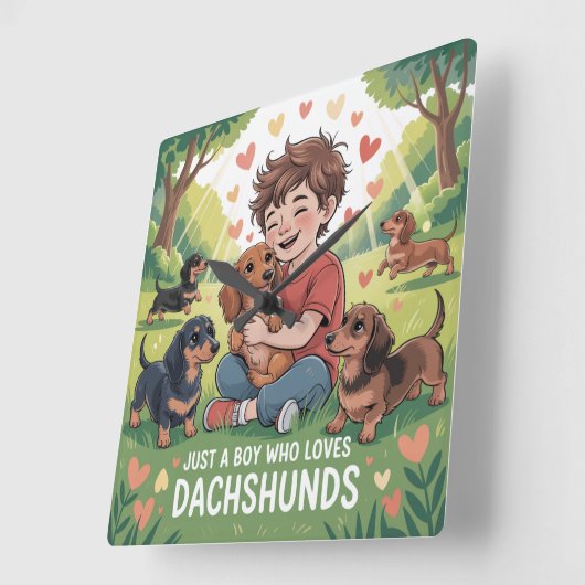Just A Boy Who Loves Dachshunds スクエア壁時計 (傾斜)