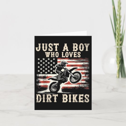 Just A Boy Who Loves Dirt Bikes American Flag Moto カード (正面)
