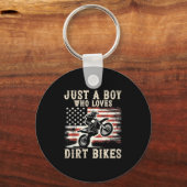 Just A Boy Who Loves Dirt Bikes American Flag Moto キーホルダー (正面)