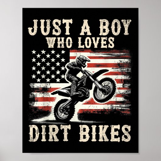 Just A Boy Who Loves Dirt Bikes American Flag Moto ポスター (正面)