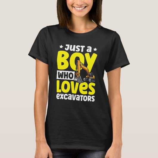 Just a Boy Who Loves Excavators Construction Excav Tシャツ (正面)