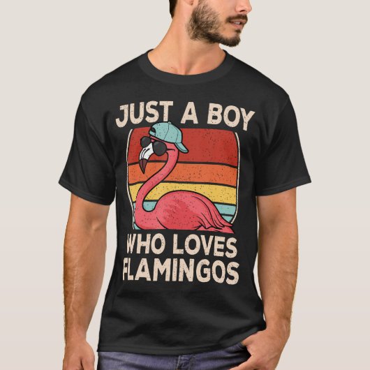 Just A Boy Who Loves Flamingos Retro Flamingo Love Tシャツ (正面)