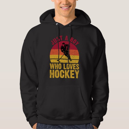 Just A Boy Who Loves Hockey Funny Ice Hockey Frisb パーカ (正面)