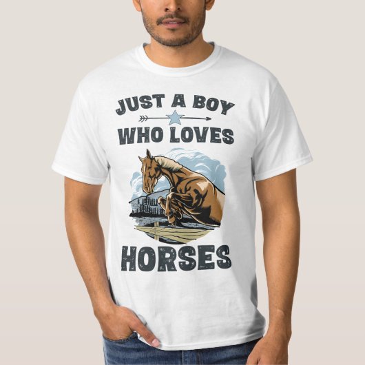 Just A Boy Who Loves Horses Horse Equestrian Gift  Tシャツ (正面)