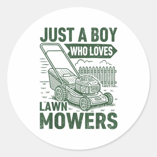 Just A Boy Who Loves Lawn Mowers Lawn Garden ラウンドシール (正面)