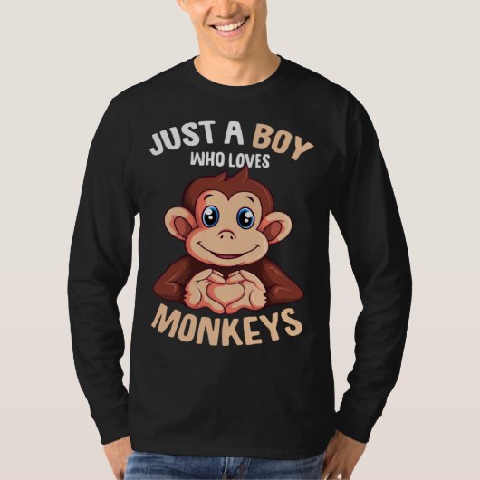 Just A Boy Who Loves Monkeys Boys Kids Monkey Tシャツ (正面)