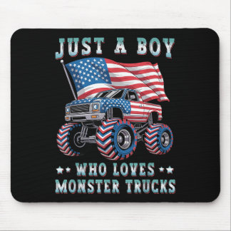 Just A Boy Who Loves Monster Trucks American Flag  マウスパッド